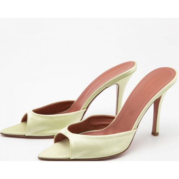 Amina Muaddi Sateen Caroline Mule Sandals Pistachio Pumps - Picture 1 of 4
